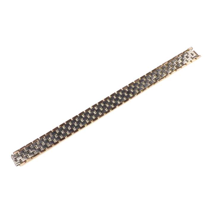Yellow and white gold articulated tank-track strap bracelet